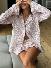 Leopard Print Long Sleeve Shorts Pajamas Suit